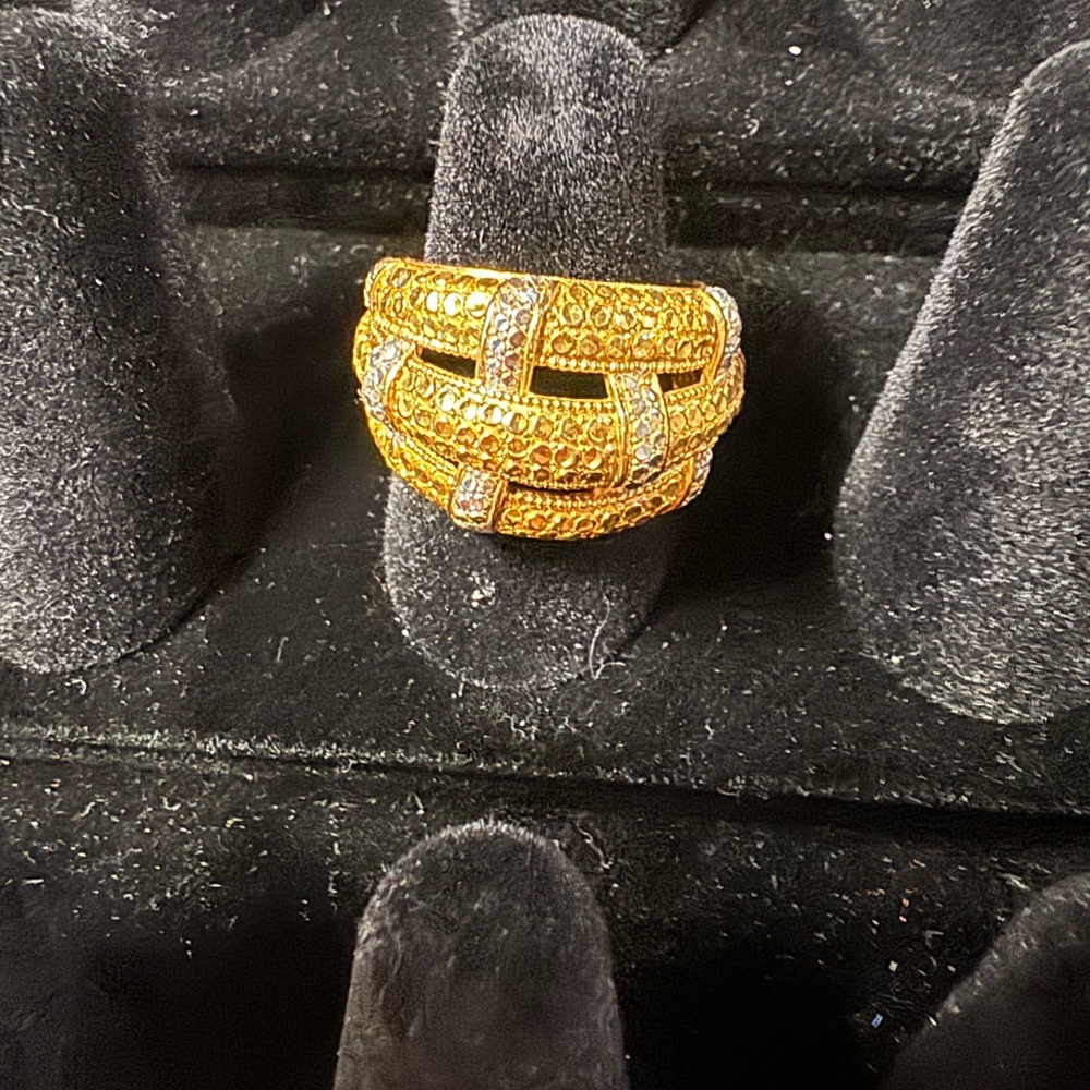 QVC Silver Style 18K Gold over Sterling Basket Weave Domed Ring - Stamped 925